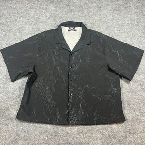Novamen Hawaiian Shirt Mens 2XL Black Textured Wrinkle Camp Collar Button Up
